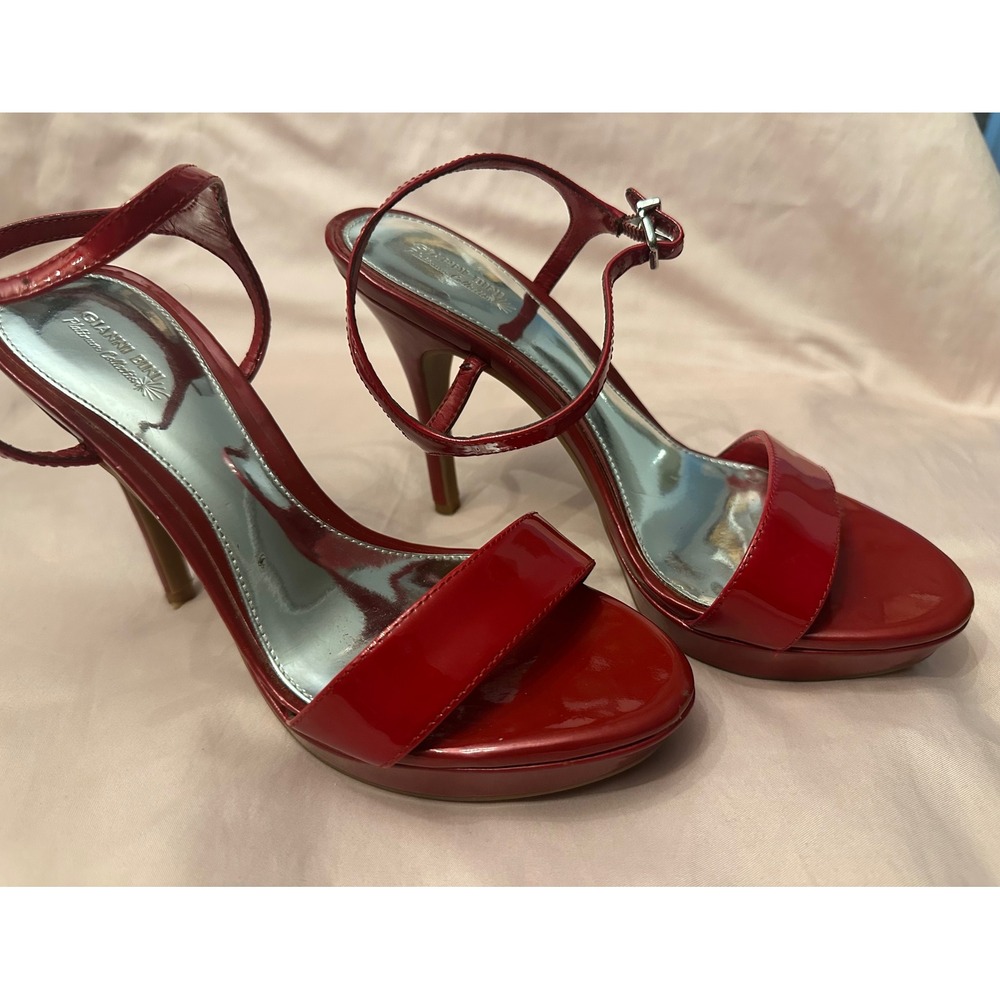 Gianni Bini Red Patent Leather Platform Ankle Strap Stiletto Heels Sandals